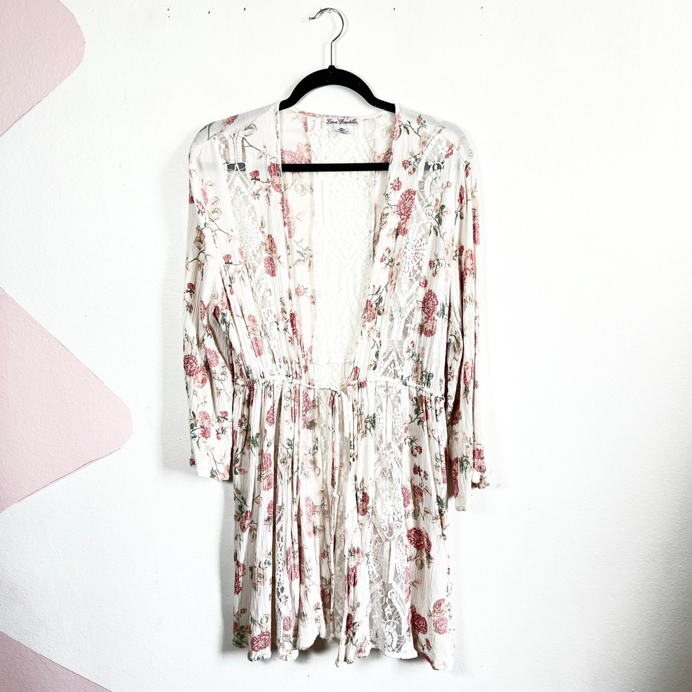 VTG 90s Floral Robe Women's L/XL Kimono Romantic Fairy Sleepwear